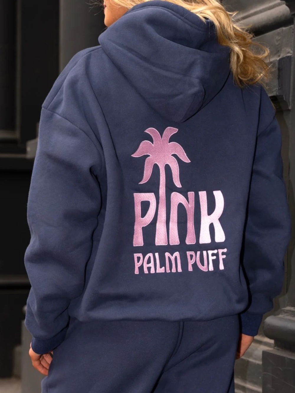 Classic Puff Hoodie in Navy PINK PALM PUFF LRGE